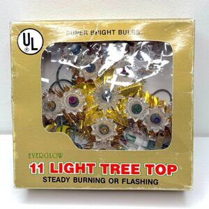 Vintage Everglow 11 Light Tree Top Steady Burning Flashing Gold Tinsel Star 5"